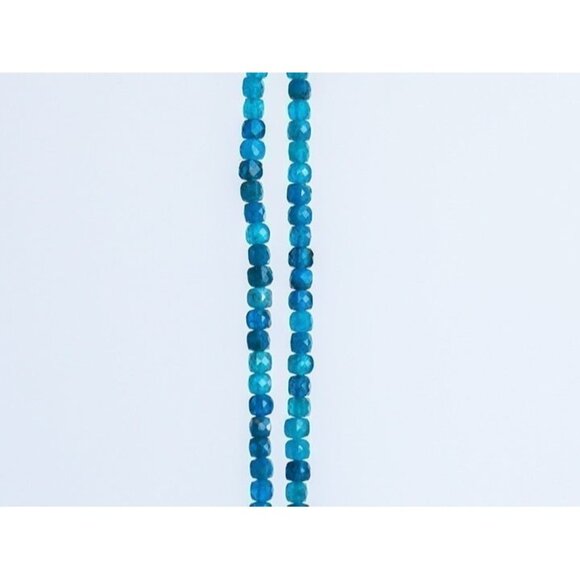 Blue Apatite Gemstone Necklace Gold Toggle Clasp Removable Baroque Pearl - Picture 7 of 12